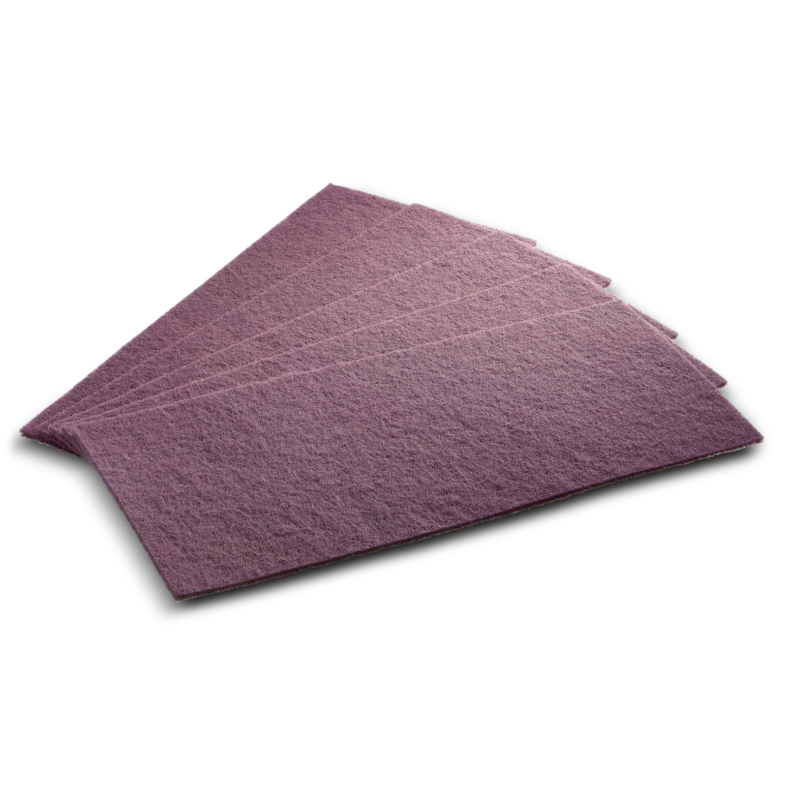 Five overlapping purple abrasive pads on a white background. Five overlapping purple abrasive pads on a white background.