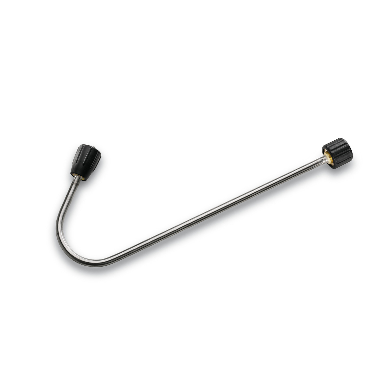 Curved stainless steel lance with black plastic nozzle, isolated on a white background. Curved stainless steel lance with black plastic nozzle, isolated on a white background.