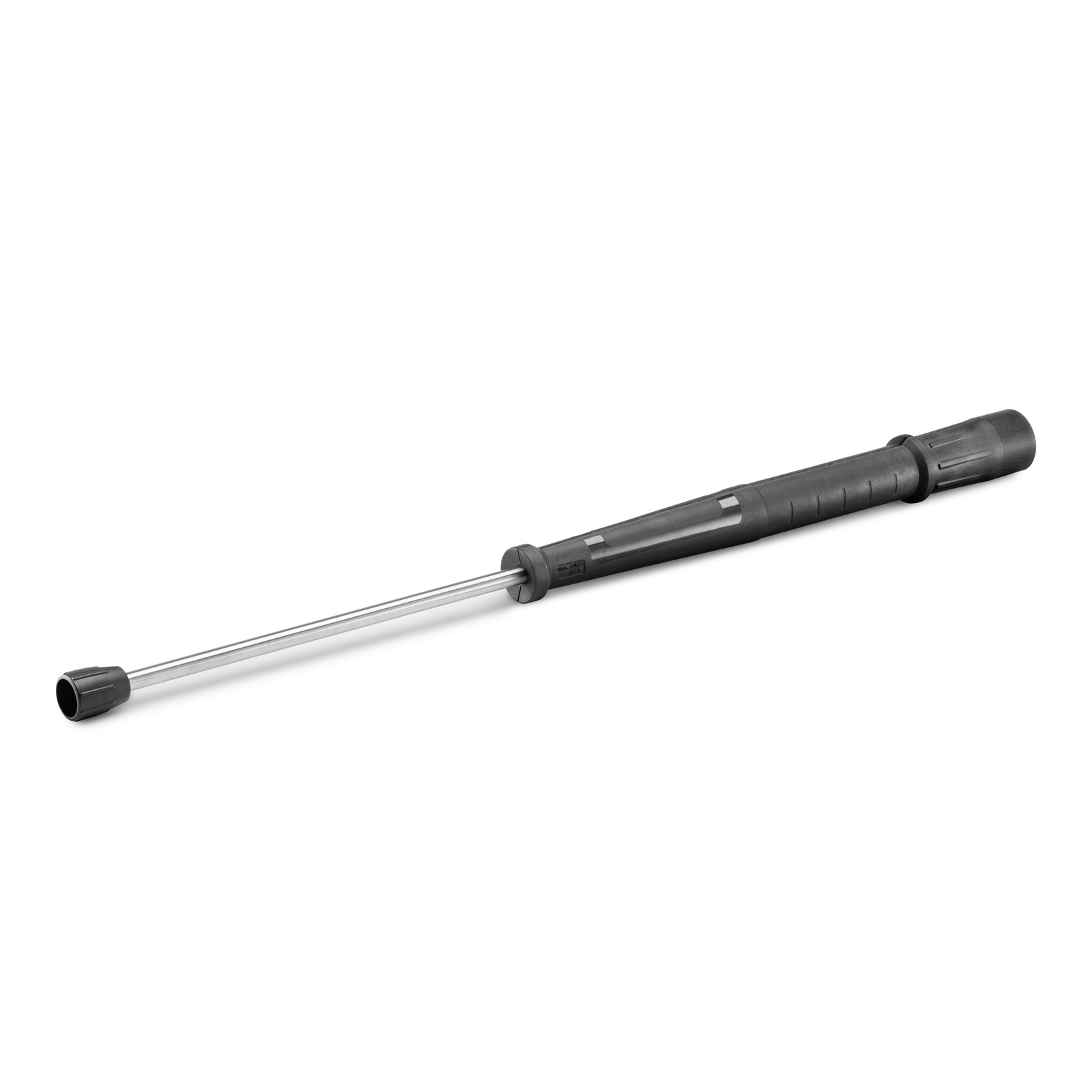 Kärcher spray lance with black handle and silver nozzle, isolated on a white background. Kärcher spray lance with black handle and silver nozzle, isolated on a white background.