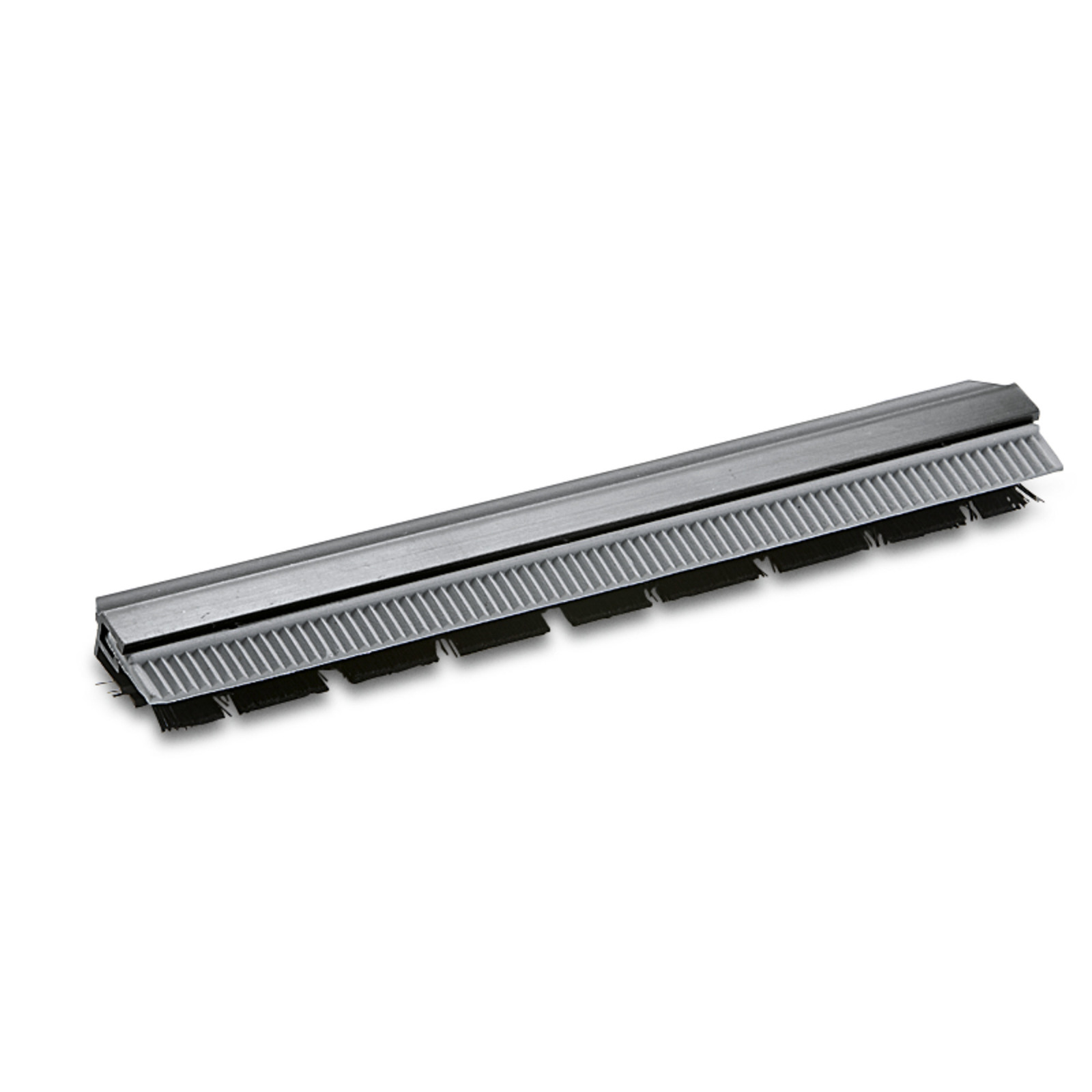 Kärcher brush attachment with grey bristles and a black base, designed for cleaning surfaces. Kärcher brush attachment with grey bristles and a black base, designed for cleaning surfaces.