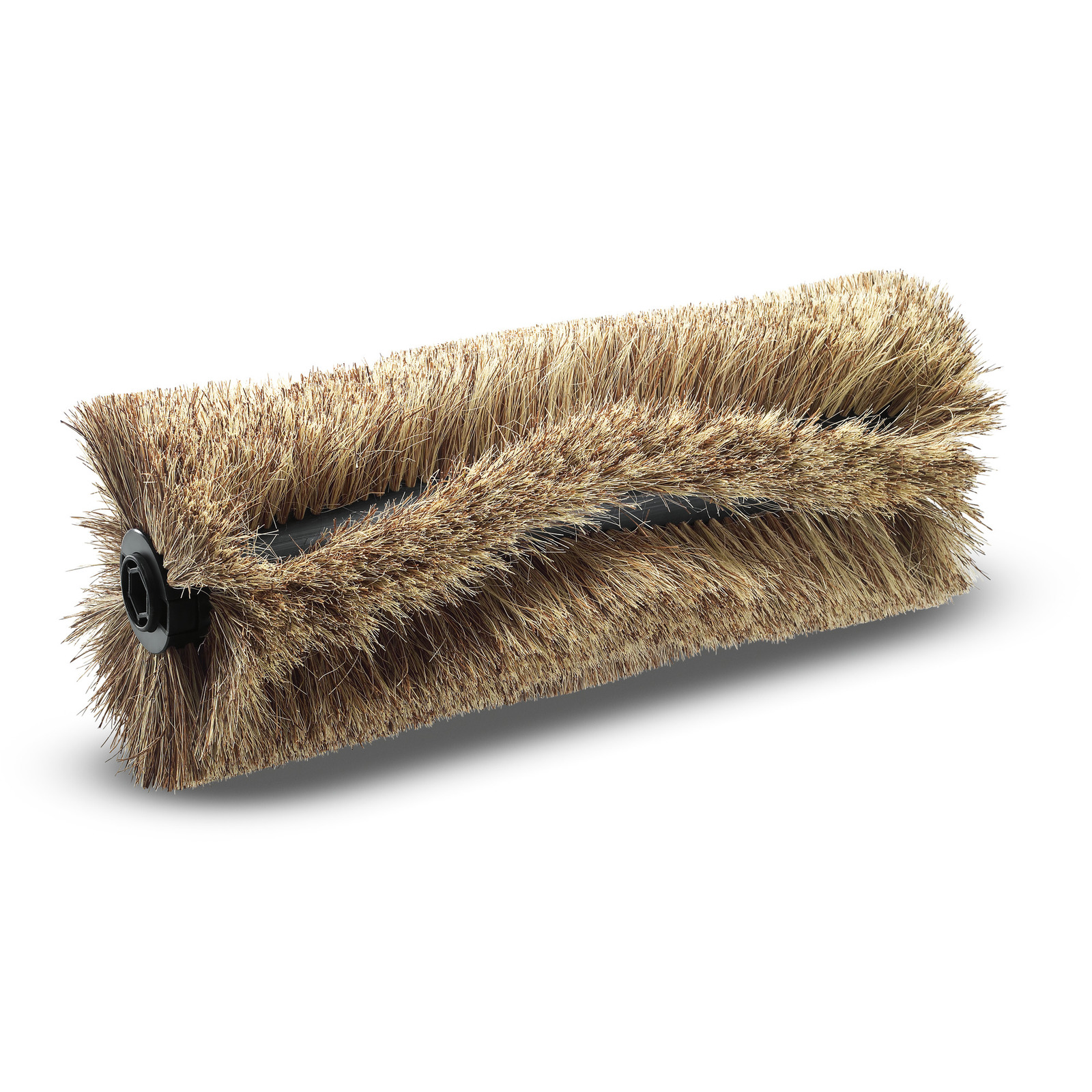 Cylindrical brush with dense bristles, featuring a black central shaft and hexagonal end cap.