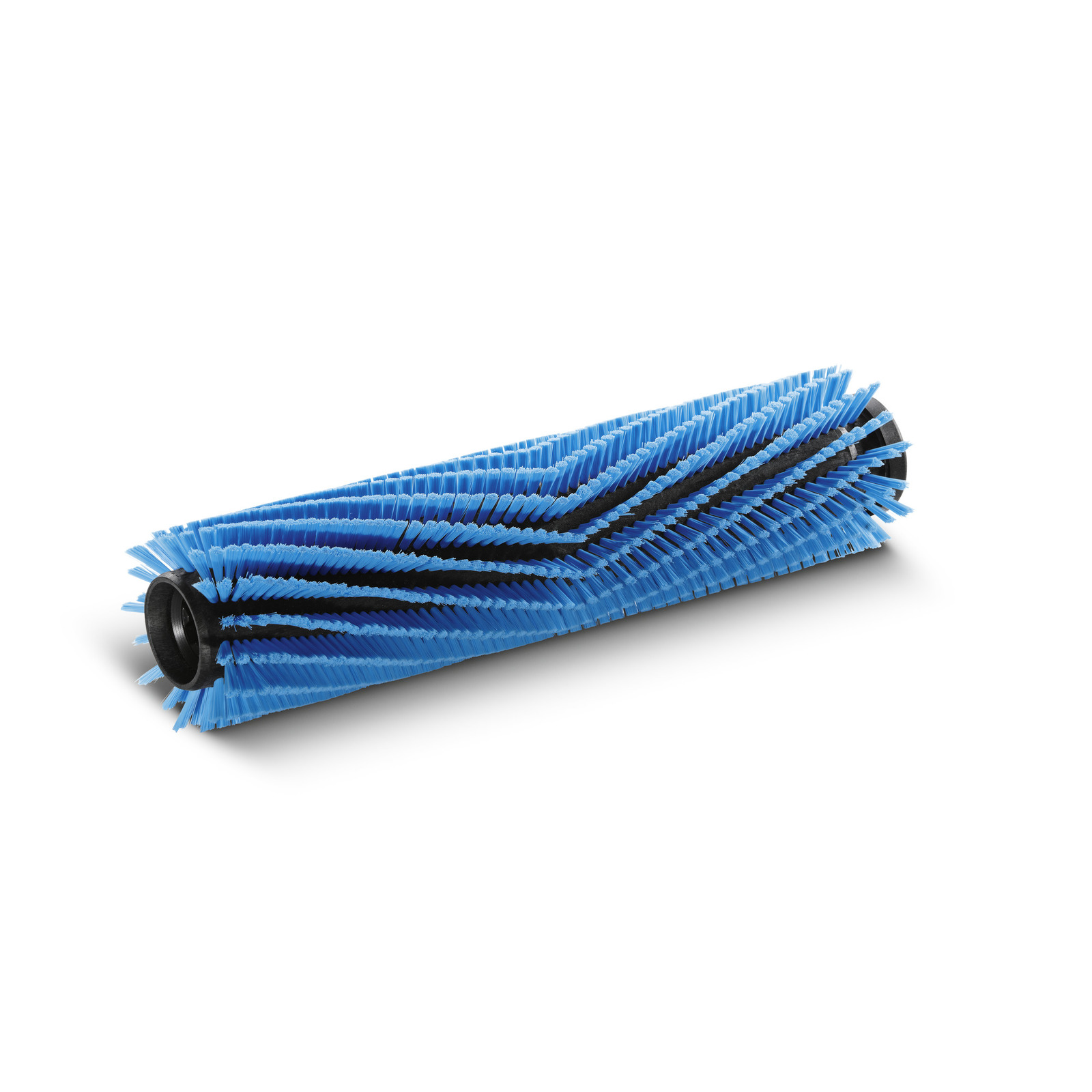 Blue cylindrical brush roller with dense bristles, featuring a black central core, isolated on a white background. Blue cylindrical brush roller with dense bristles, featuring a black central core, isolated on a white background.