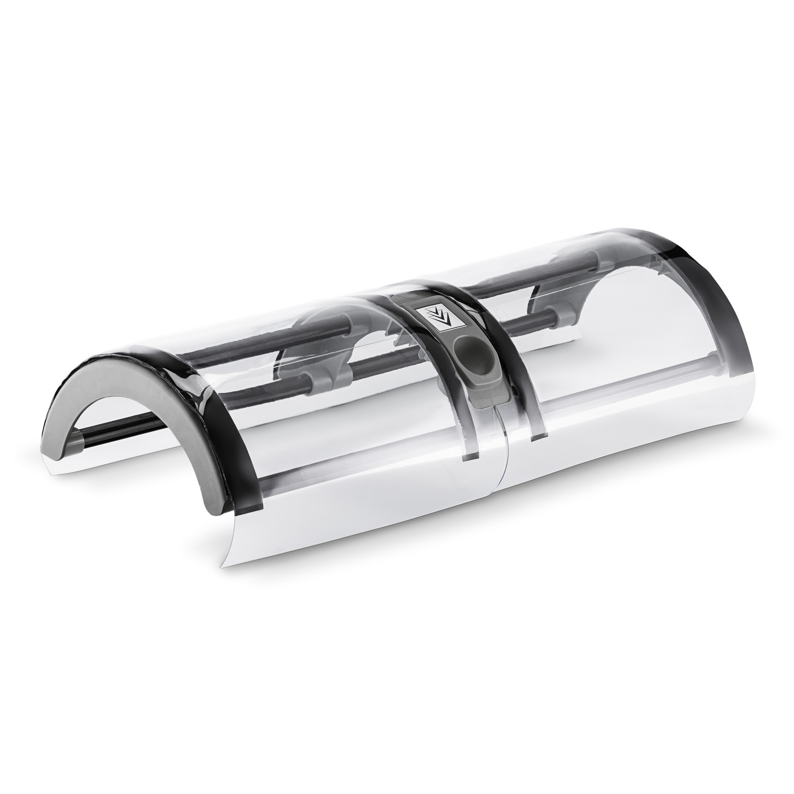 Kärcher roller brush attachment with transparent casing and black trim, designed for cleaning surfaces. Kärcher roller brush attachment with transparent casing and black trim, designed for cleaning surfaces.