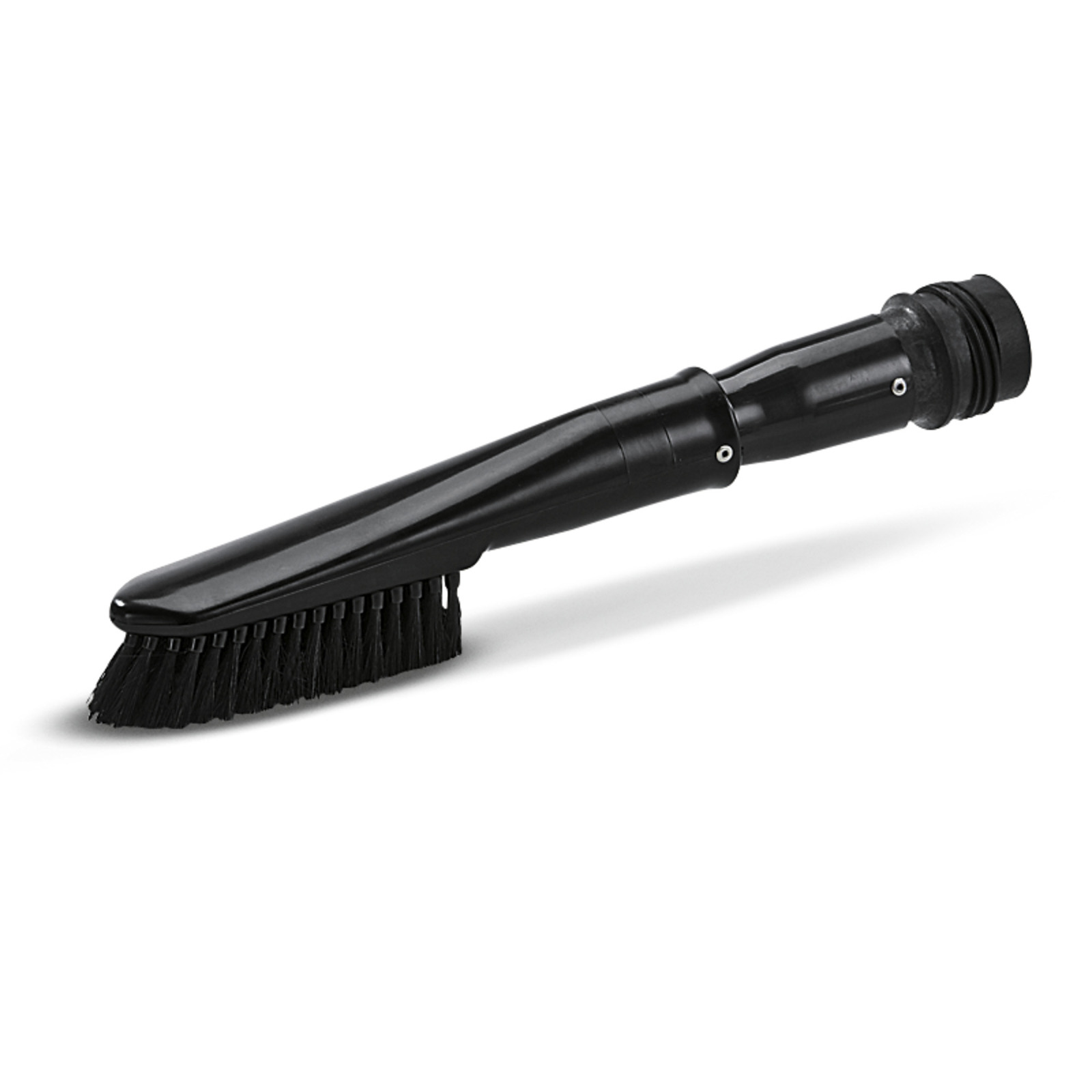 Black Kärcher brush attachment with bristles, designed for cleaning purposes, isolated on a white background.