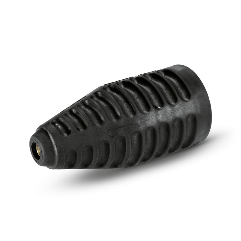 Black Kärcher high-pressure cleaner nozzle with textured grip, angled on a white background.