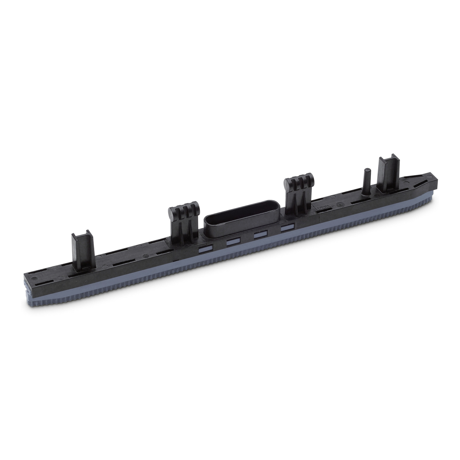 Black Kärcher window vac replacement blade with multiple attachment points, isolated on a white background. Black Kärcher window vac replacement blade with multiple attachment points, isolated on a white background.