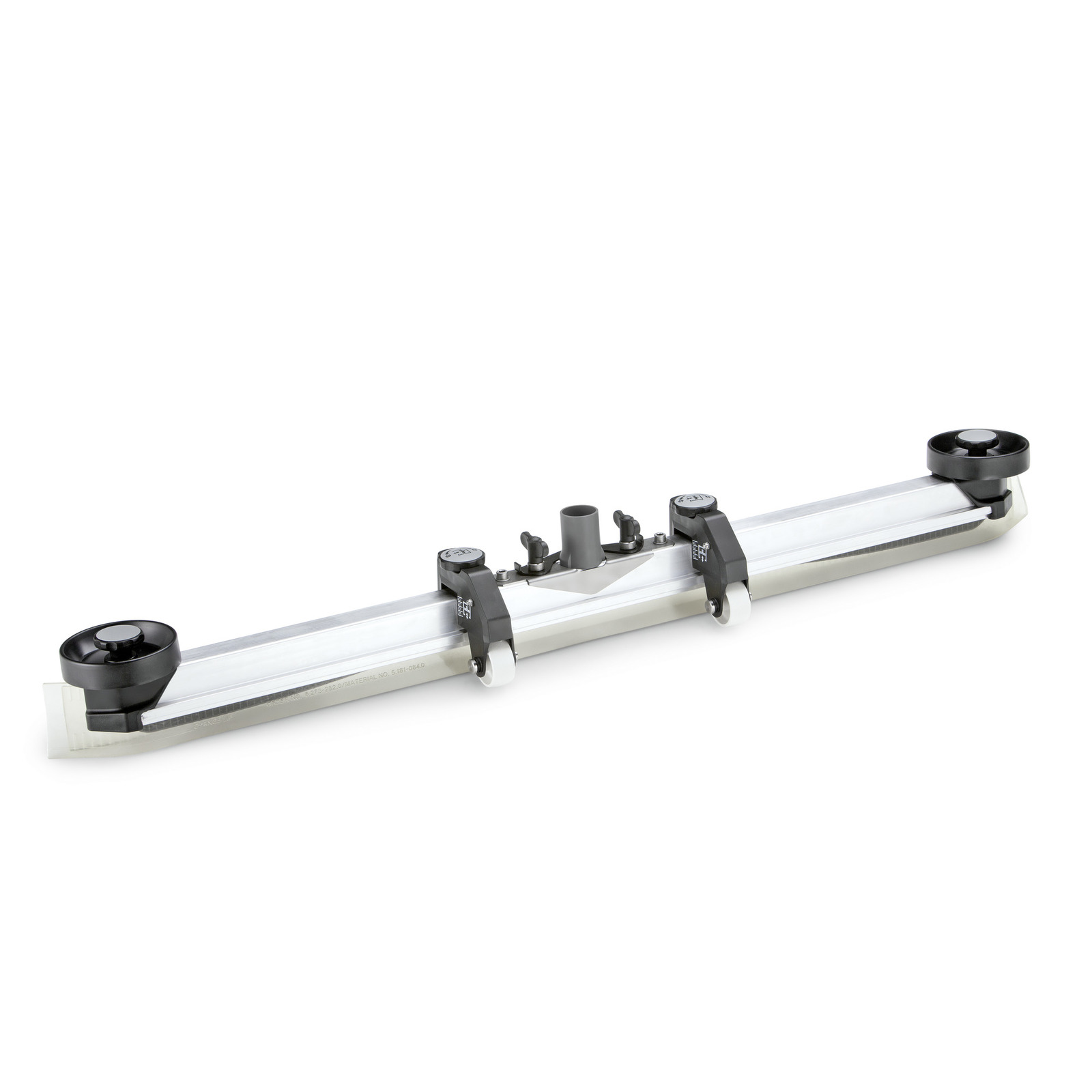 Kärcher floor cleaning tool with two black wheels and central connector on a white background. Kärcher floor cleaning tool with two black wheels and central connector on a white background.