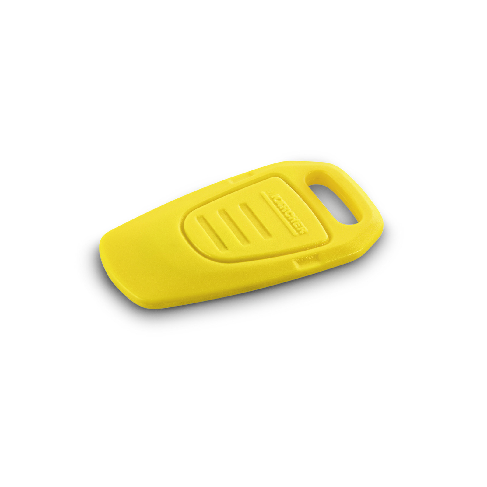 Yellow Kärcher accessory with a handle, featuring embossed lines and logo, placed on a white background. Yellow Kärcher accessory with a handle, featuring embossed lines and logo, placed on a white background.