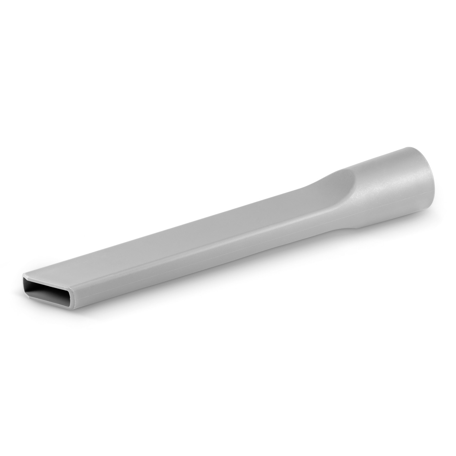 Grey Kärcher crevice nozzle with a narrow, elongated design on a white background. Grey Kärcher crevice nozzle with a narrow, elongated design on a white background.