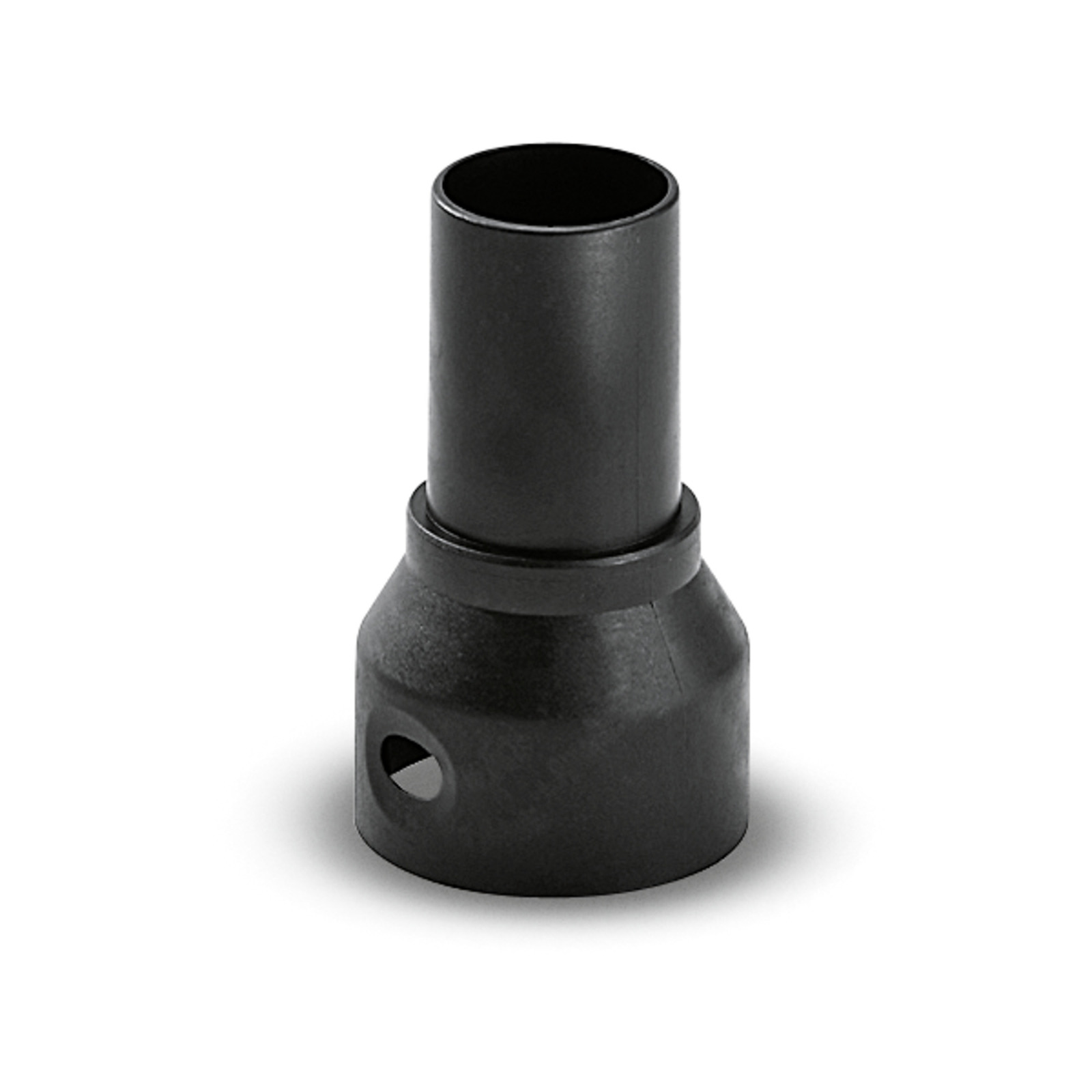 Black Kärcher vacuum cleaner adapter on a white background.