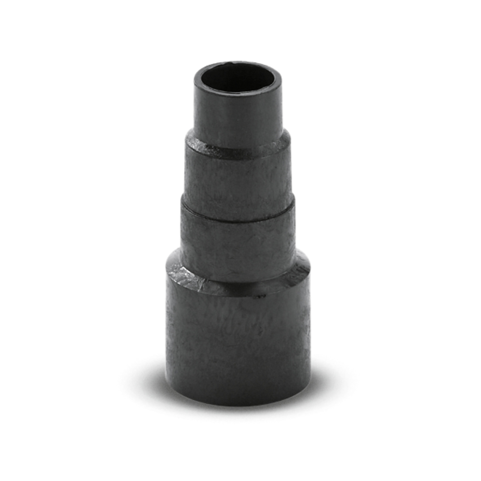 Black plastic adapter with a tiered cylindrical design, shown against a white background.