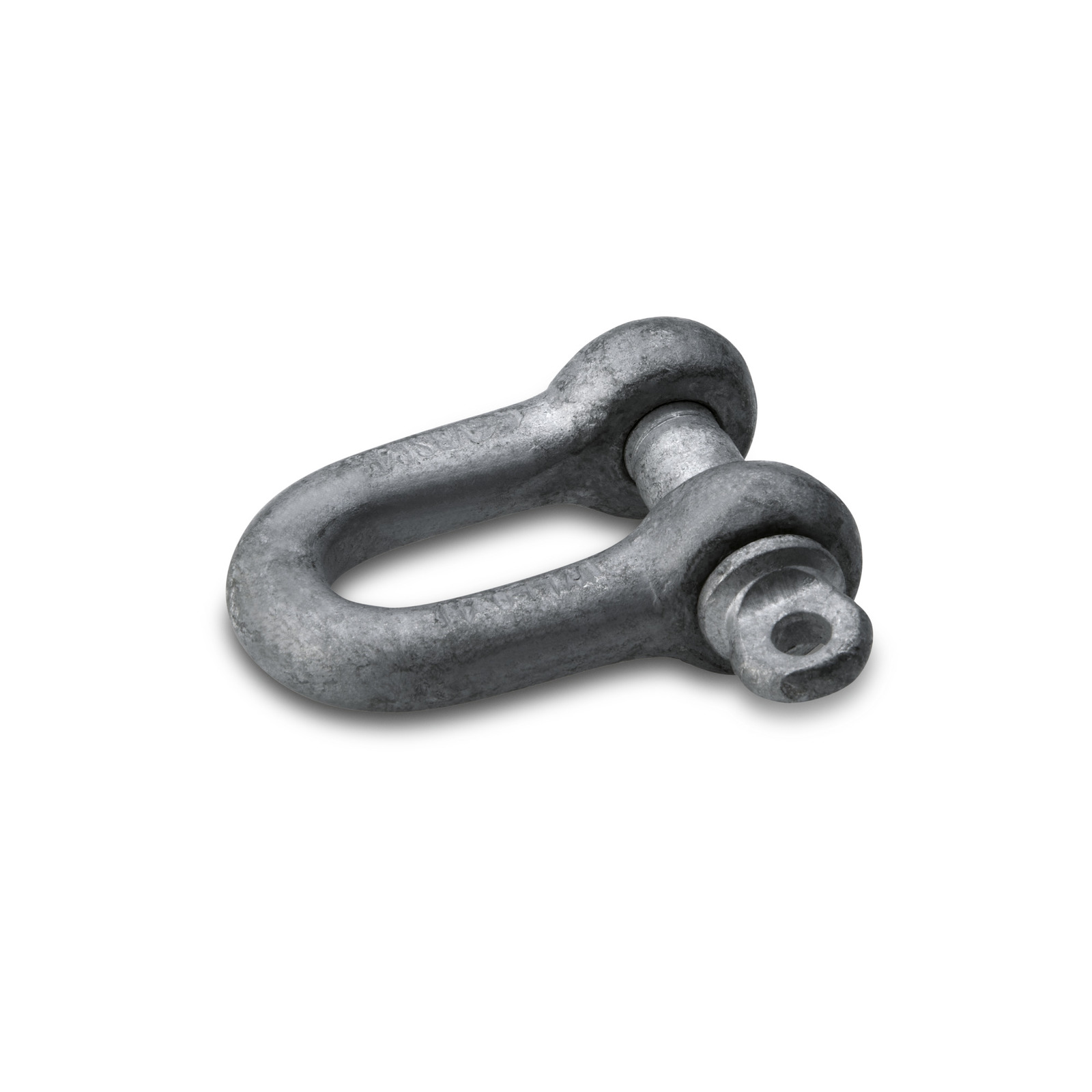 Metal shackle with a threaded pin, lying on a white surface. Metal shackle with a threaded pin, lying on a white surface.