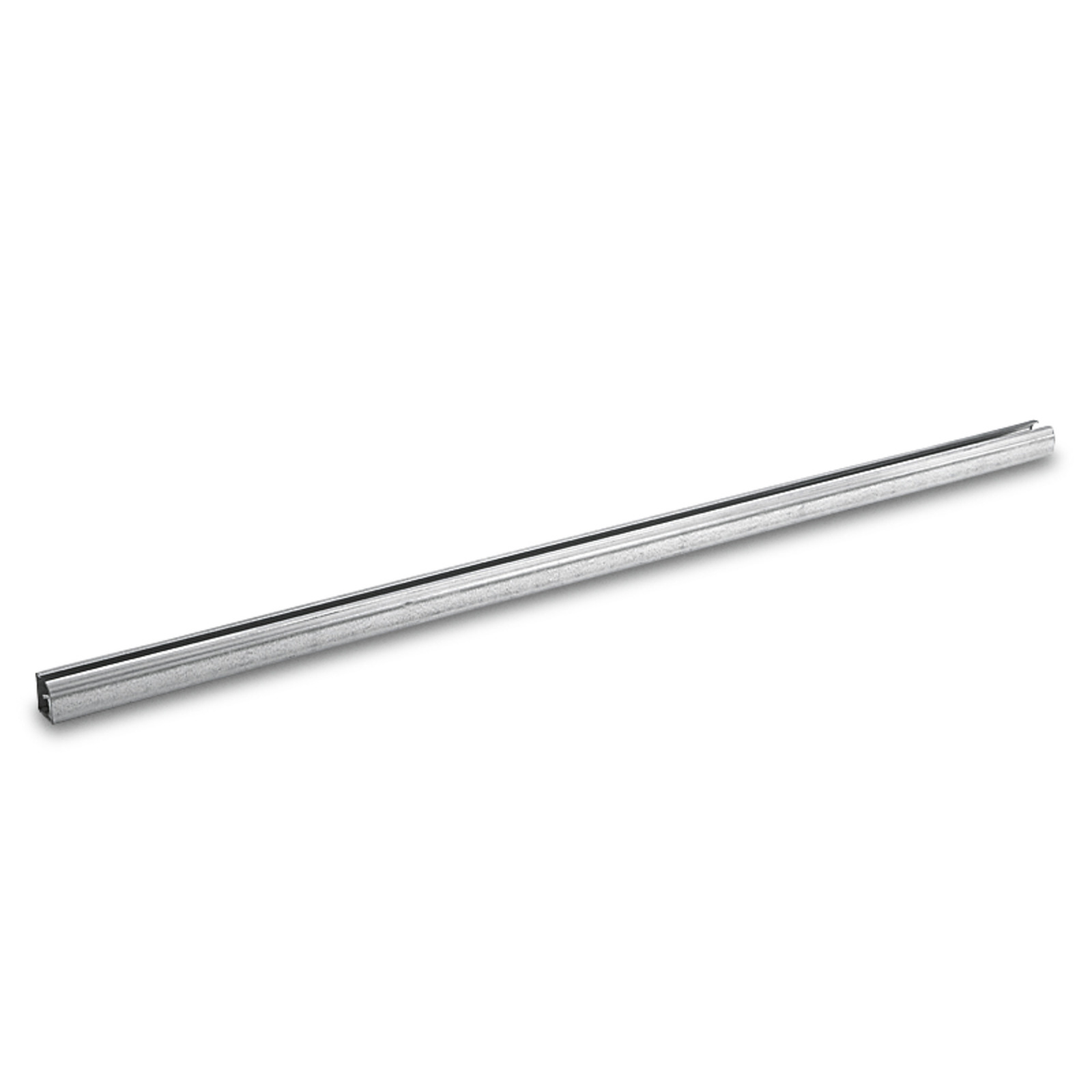 Metal rail with a grooved surface, positioned diagonally on a white background.