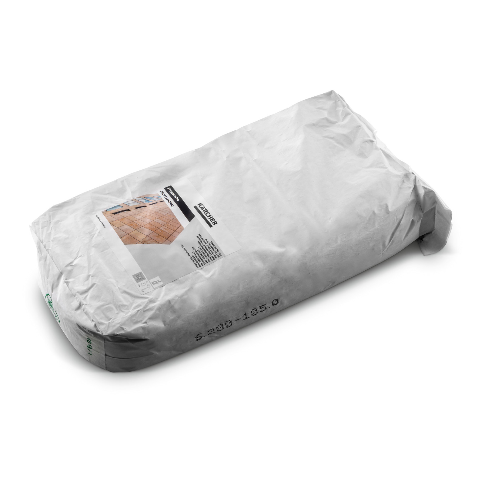 White bag of Kärcher cleaning product with label showing tiled floor.