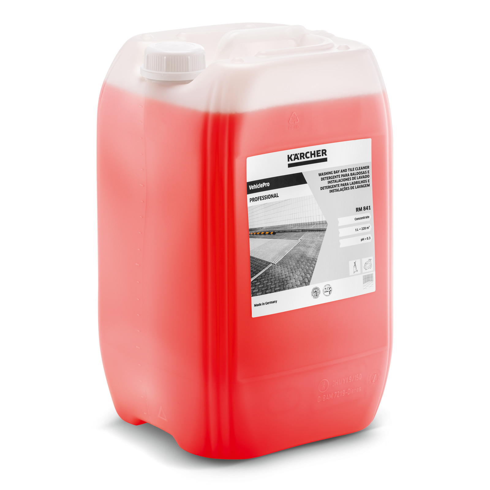 Red Kärcher VehiclePro Professional detergent container with label detailing product information. Red Kärcher VehiclePro Professional detergent container with label detailing product information.