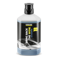 Kärcher car shampoo bottle with black label, featuring a silver car image and text "Bring Back the Wow."