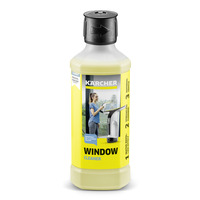 Kärcher window cleaner bottle with label showing a person using a Kärcher window vac.