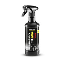 Kärcher rim cleaner bottle with black spray nozzle, featuring "Bring Back the Wow" text and a wheel image on the label.