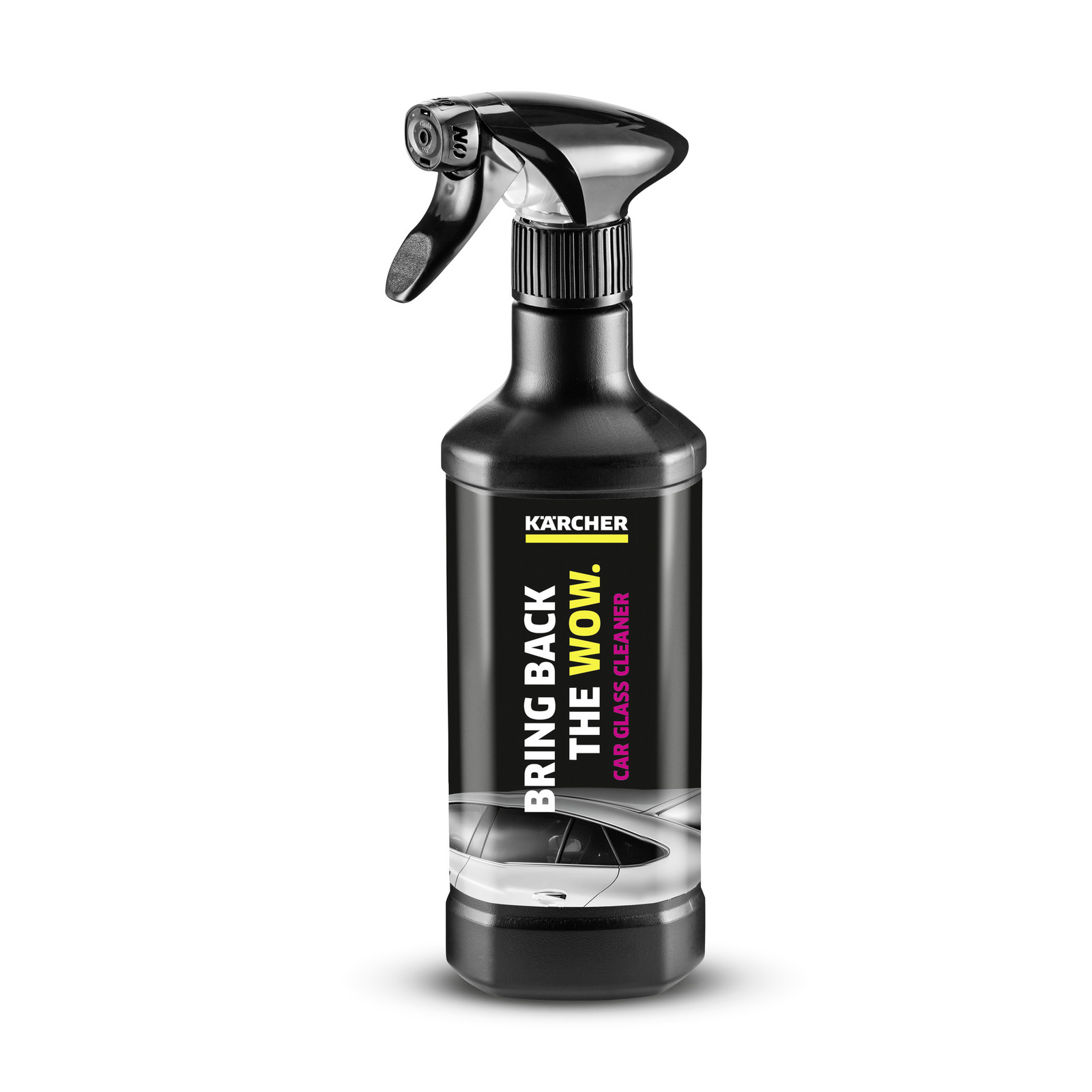 Kärcher car glass cleaner spray bottle with black label and yellow text.