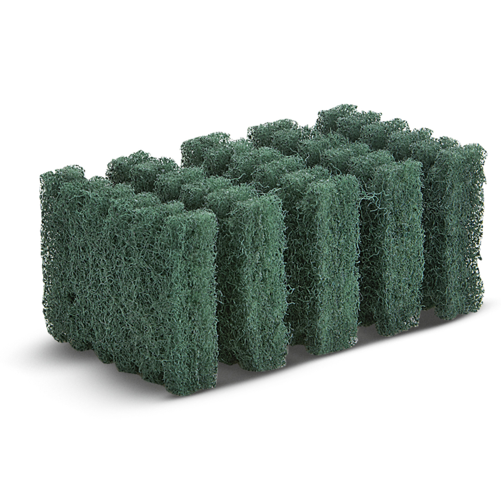 Green Kärcher filter pad with a porous, fibrous texture, arranged in a stack on a white background. Green Kärcher filter pad with a porous, fibrous texture, arranged in a stack on a white background.