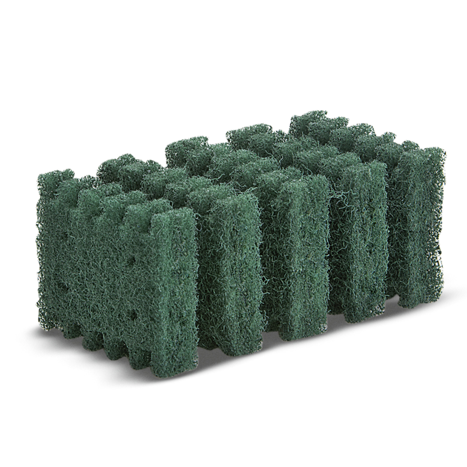 Green textured filter sponge with a wavy surface, standing upright on a white background. Green textured filter sponge with a wavy surface, standing upright on a white background.