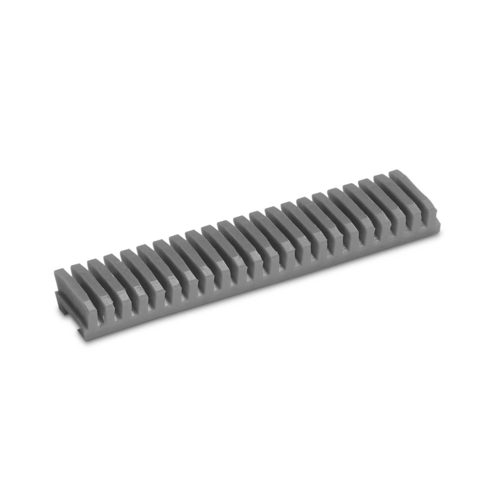 Grey Kärcher comb-shaped brush attachment with evenly spaced bristles, angled view on a white background.