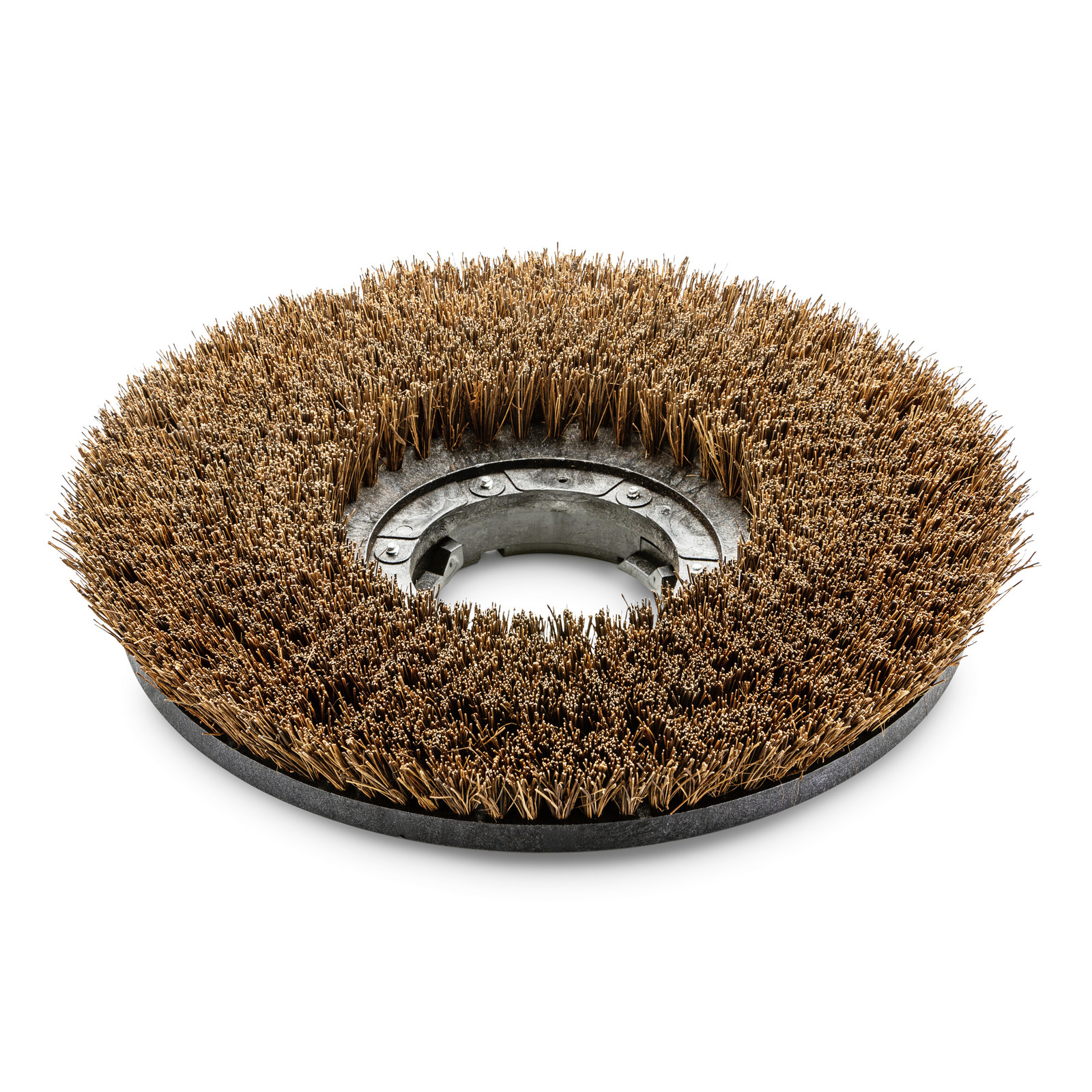 Circular wire brush with dense bristles and a metal centre, designed for attachment to cleaning equipment. Circular wire brush with dense bristles and a metal centre, designed for attachment to cleaning equipment.