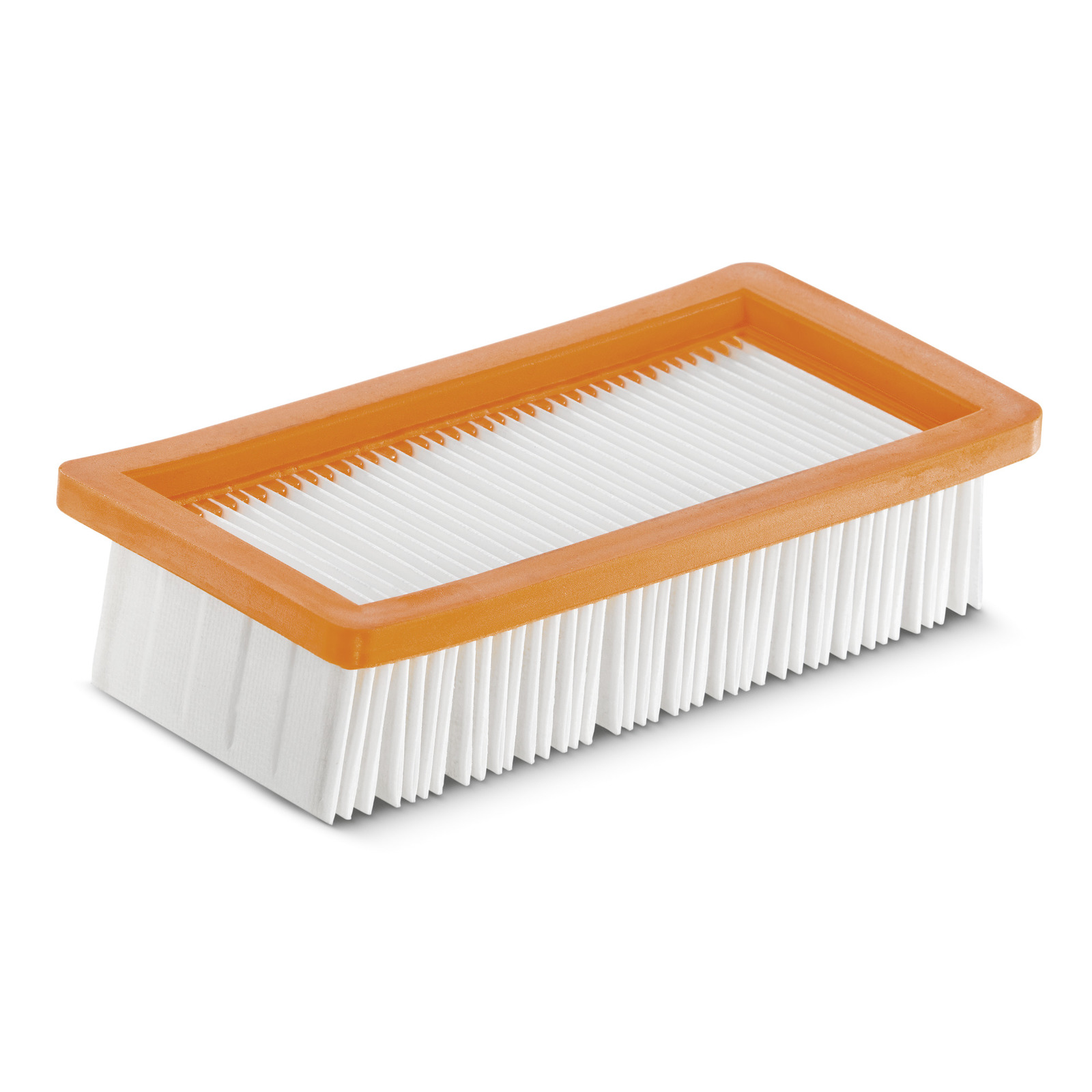 Rectangular white pleated filter with orange frame, isolated on white background. Rectangular white pleated filter with orange frame, isolated on white background.