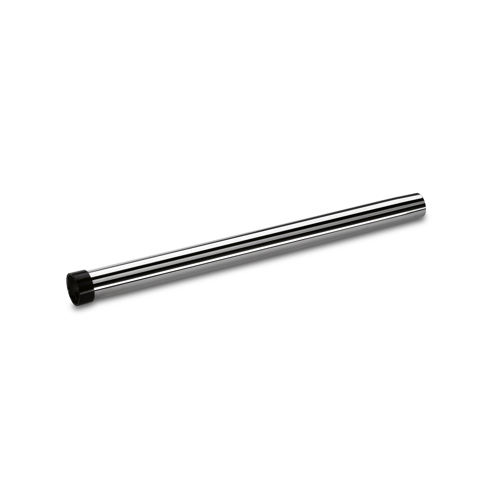 Chrome extension tube with black end cap, designed for Kärcher vacuum cleaners, placed on a white background.