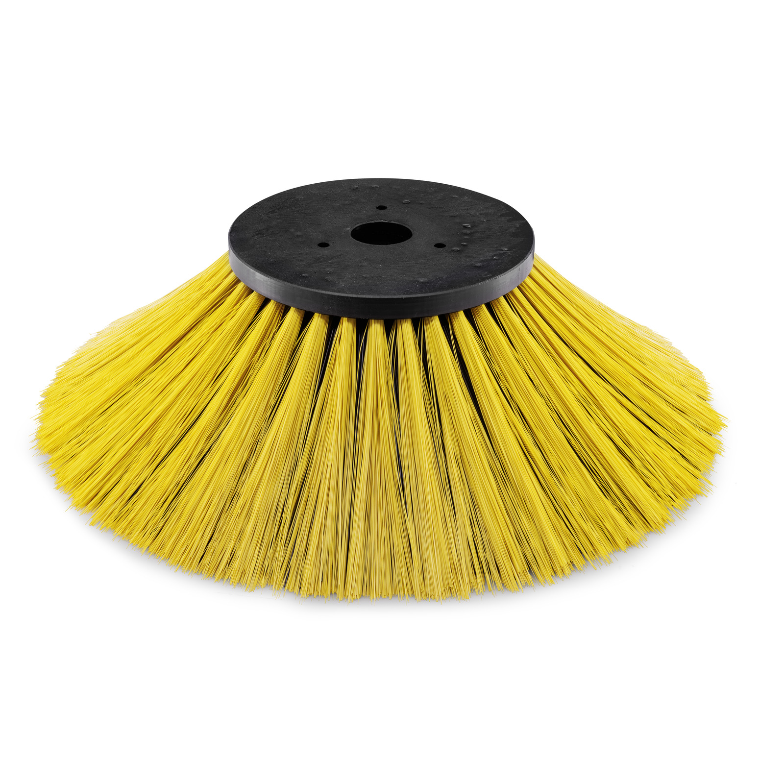 Kärcher brush head with bright yellow bristles and a black central hub on a white background. Kärcher brush head with bright yellow bristles and a black central hub on a white background.