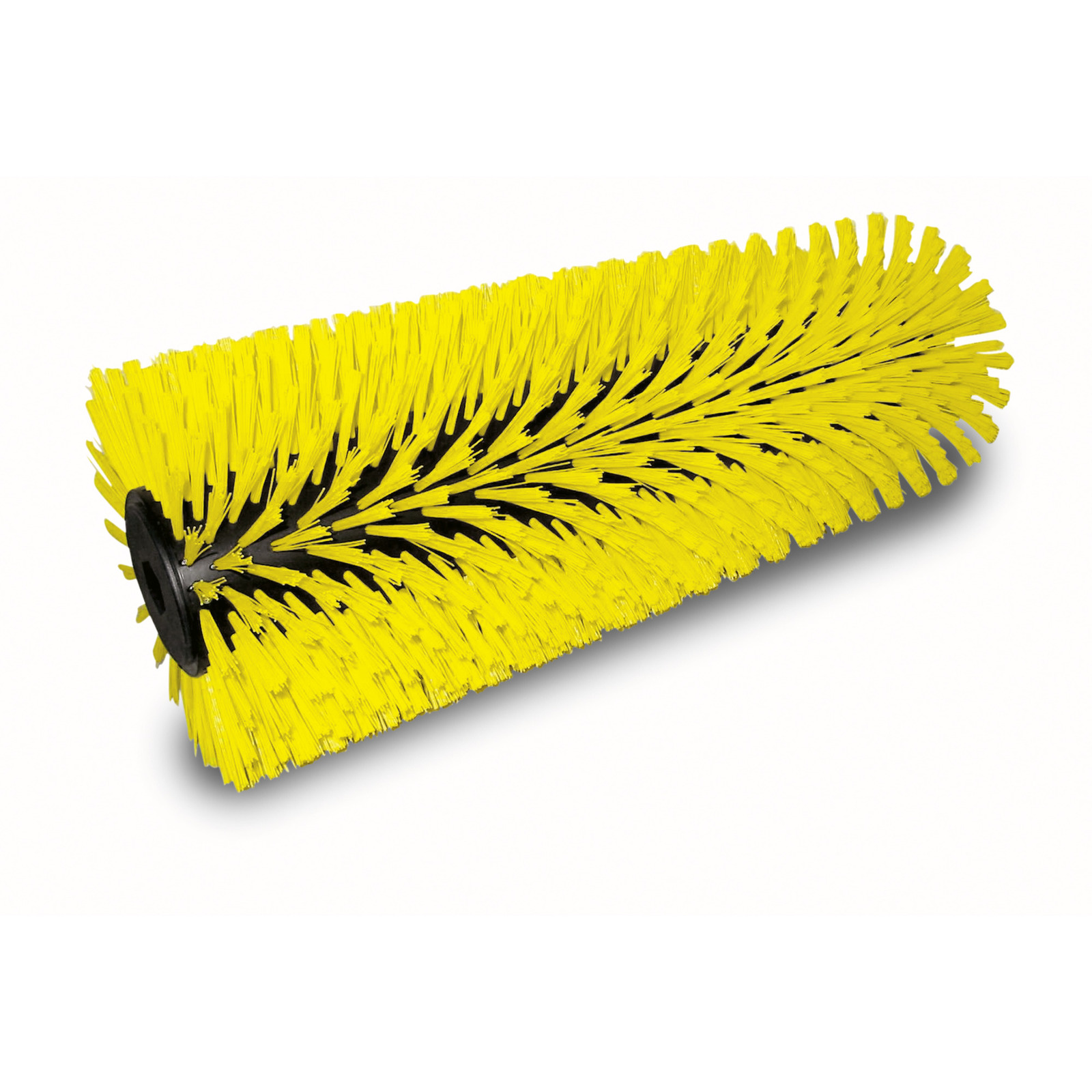 Yellow cylindrical brush with dense bristles and a black core, designed for cleaning equipment.