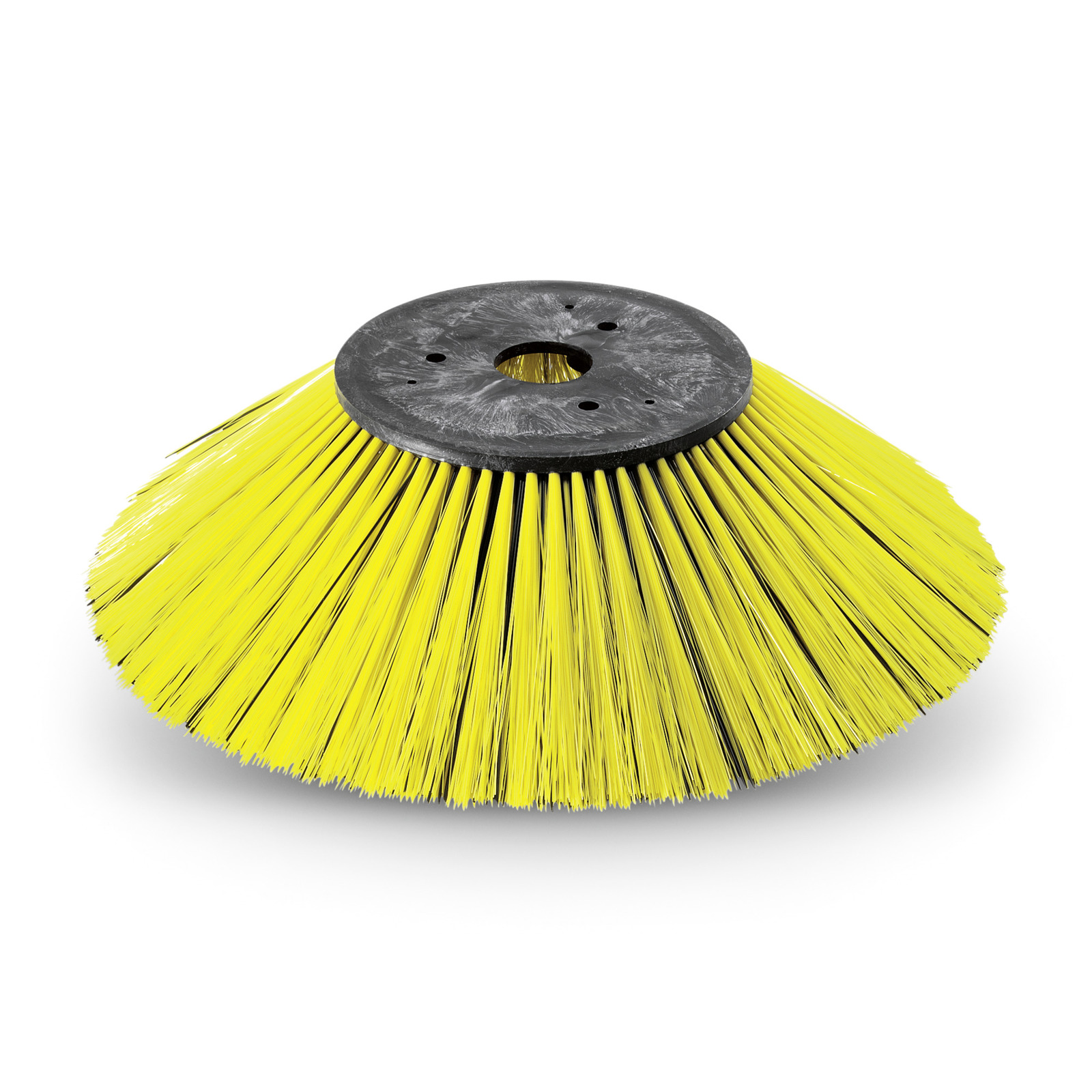 Yellow Kärcher circular brush with black centre, featuring dense bristles, placed on a white background. Yellow Kärcher circular brush with black centre, featuring dense bristles, placed on a white background.