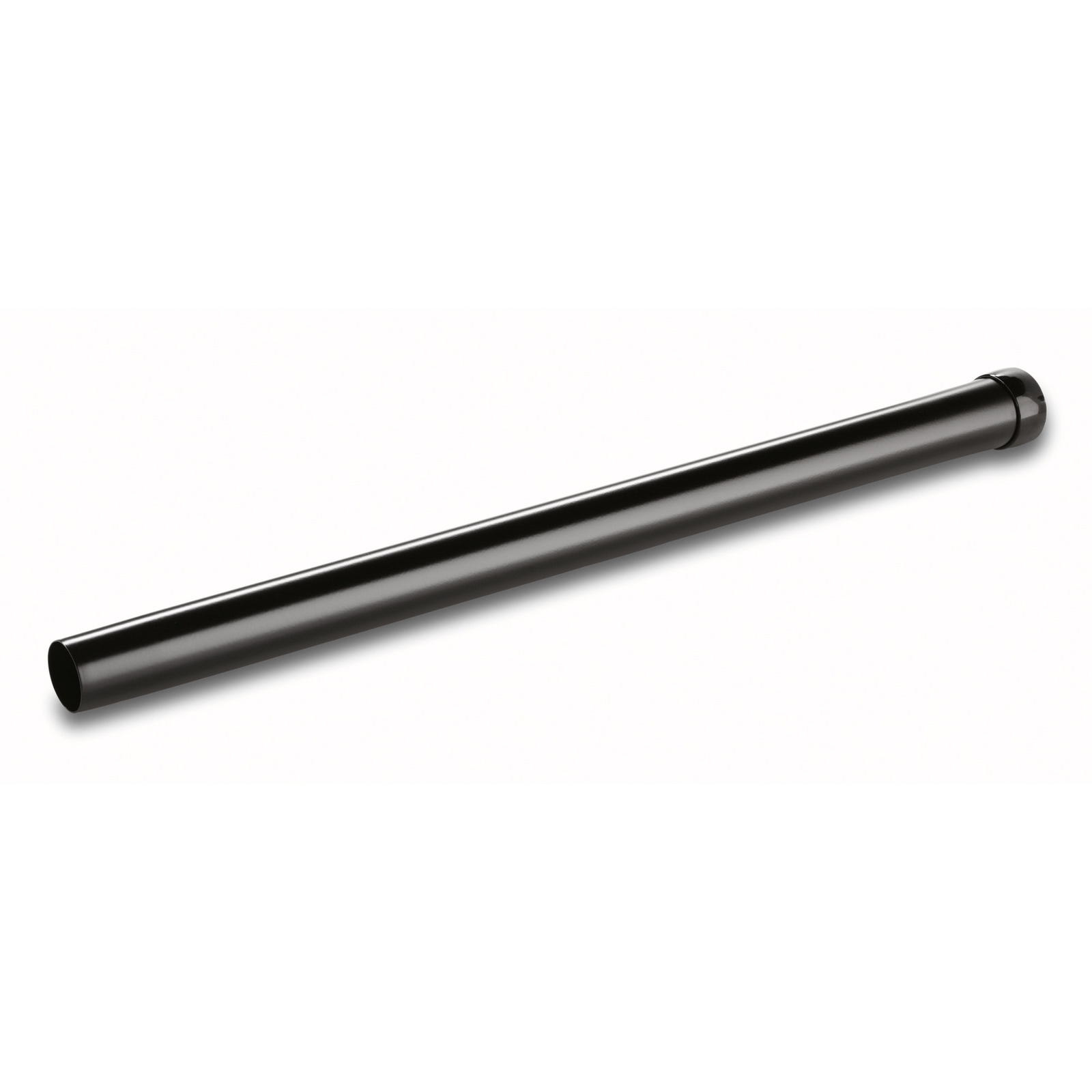 Black cylindrical extension tube on a white background, slightly angled to the right. Black cylindrical extension tube on a white background, slightly angled to the right.