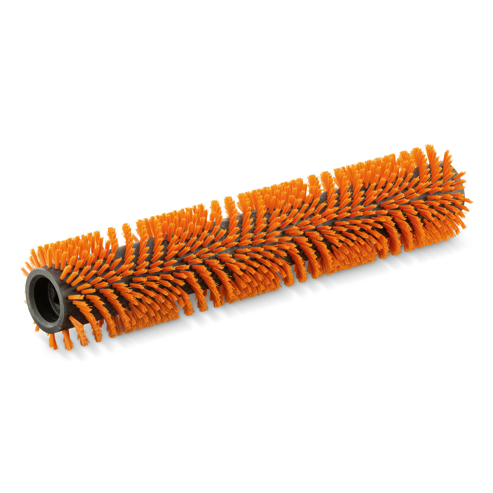 Orange bristle roller brush with black cylindrical core, designed for cleaning equipment.