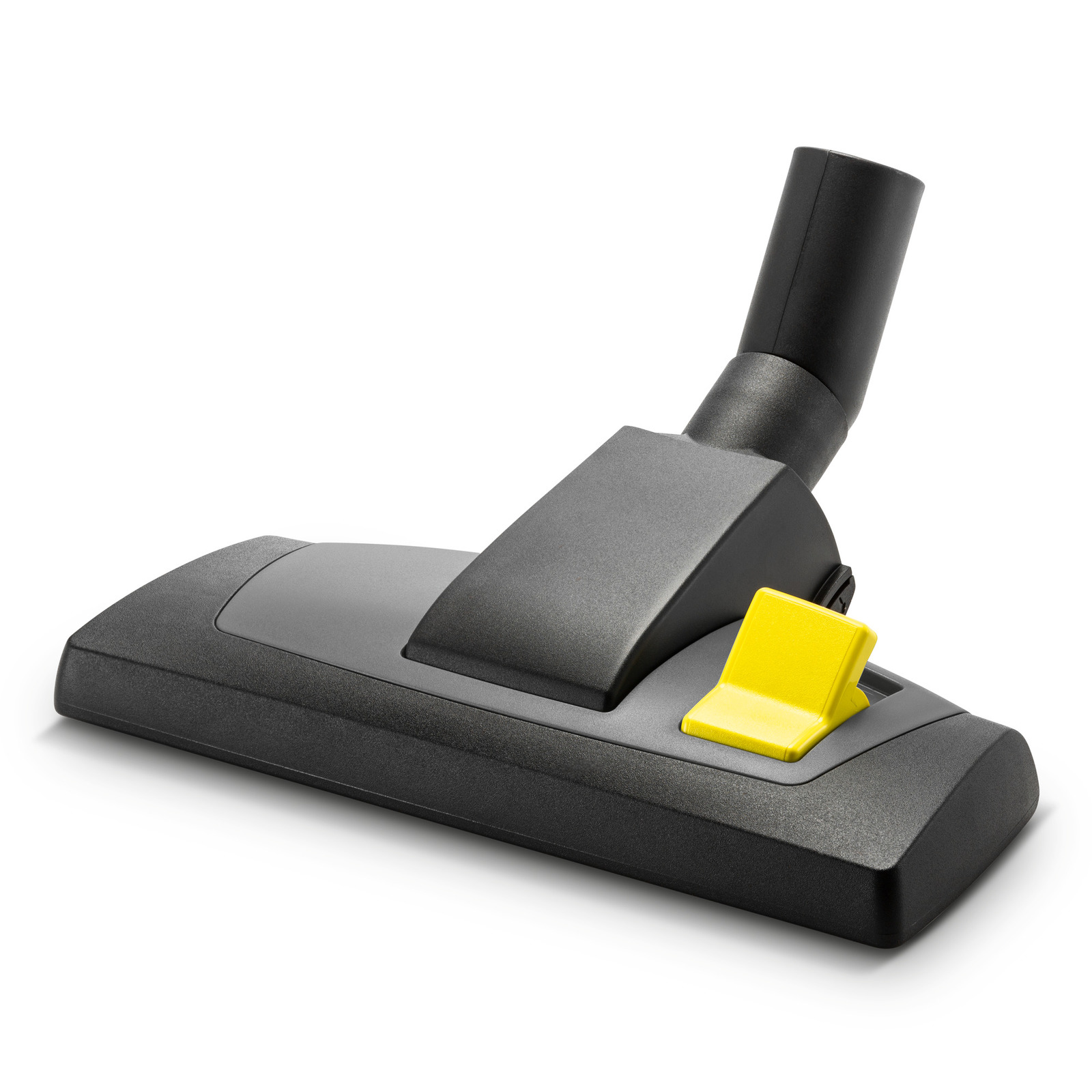 Black and grey Kärcher vacuum cleaner floor nozzle with a yellow lever on a white background.