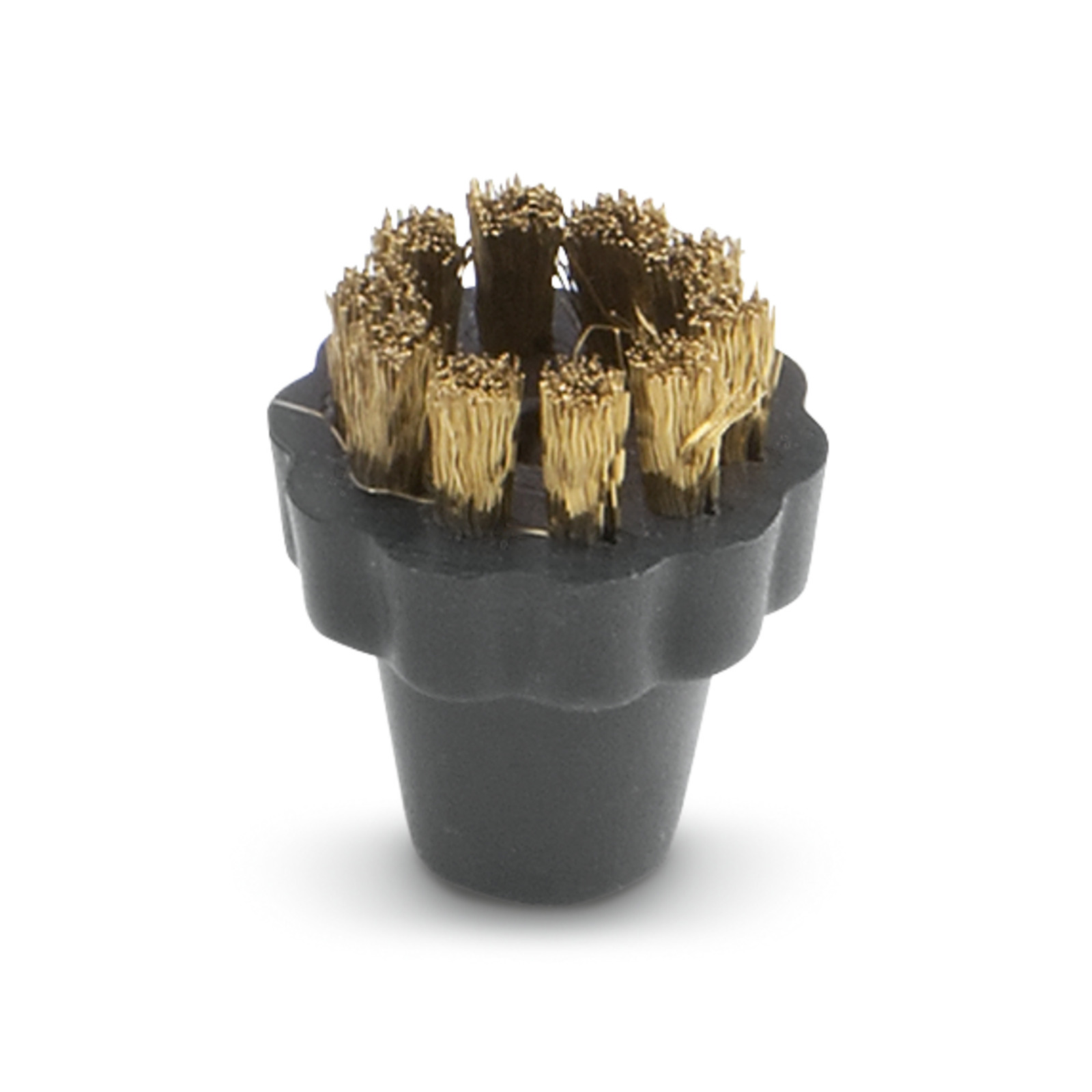 Kärcher brass bristle brush attachment with black plastic base, viewed from above.