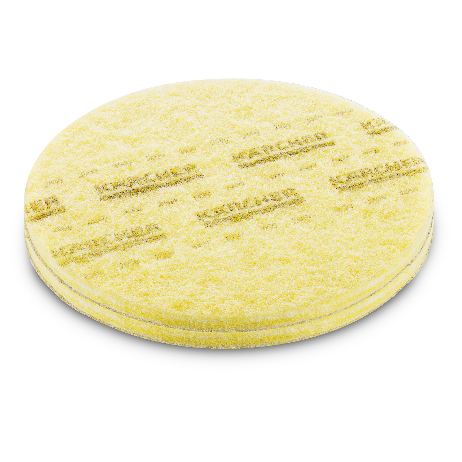 Circular yellow Kärcher cleaning pad on a plain white background.