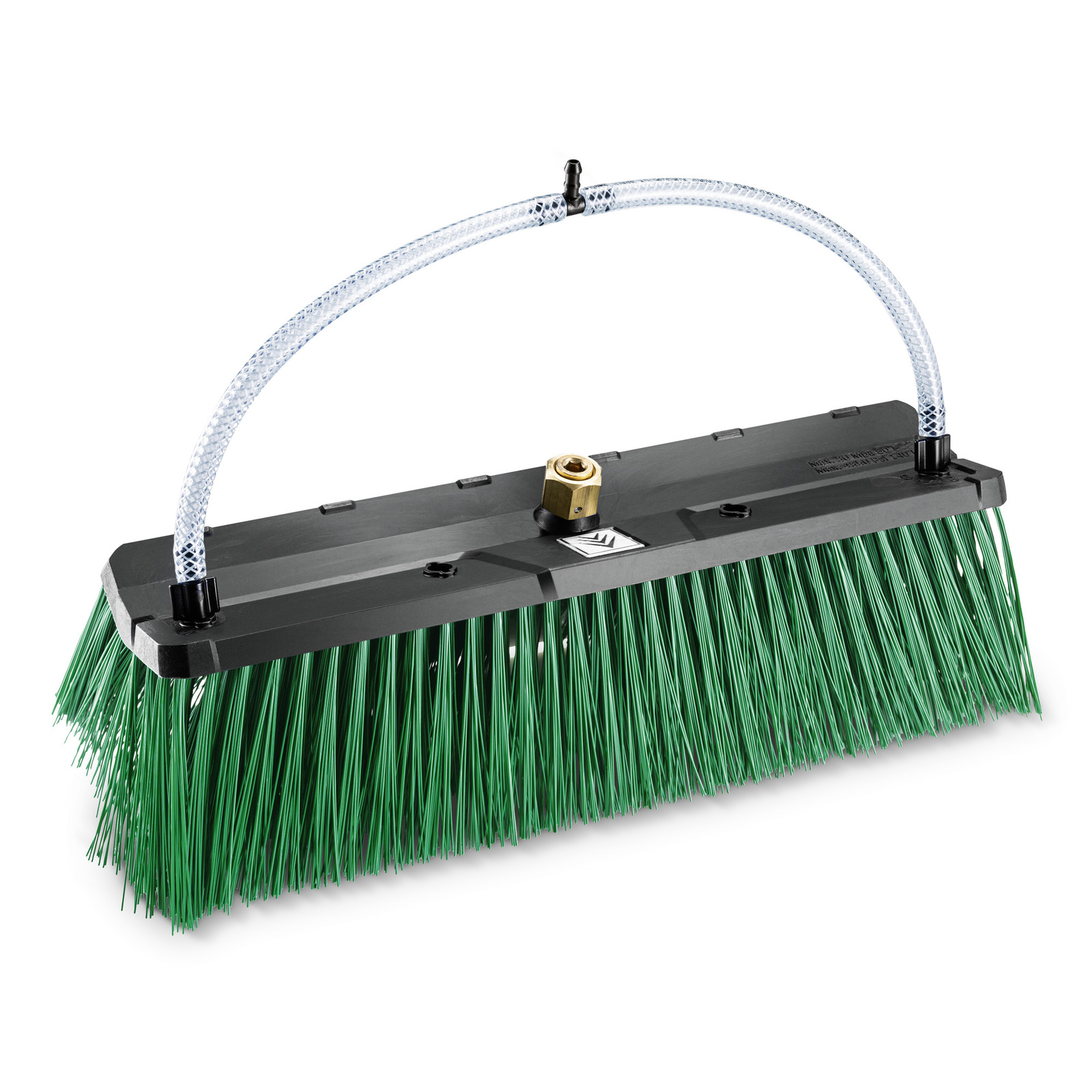Kärcher brush attachment with green bristles and a clear hose connected to a black base.