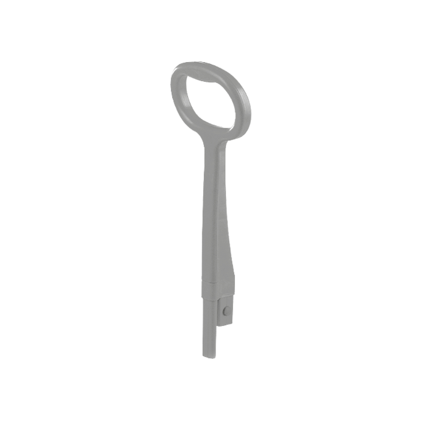 Grey plastic handle with an oval grip and a cylindrical attachment point at the base. Grey plastic handle with an oval grip and a cylindrical attachment point at the base.