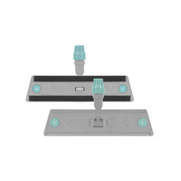 Two grey mop heads with turquoise connectors and circular buttons, displayed against a white background.