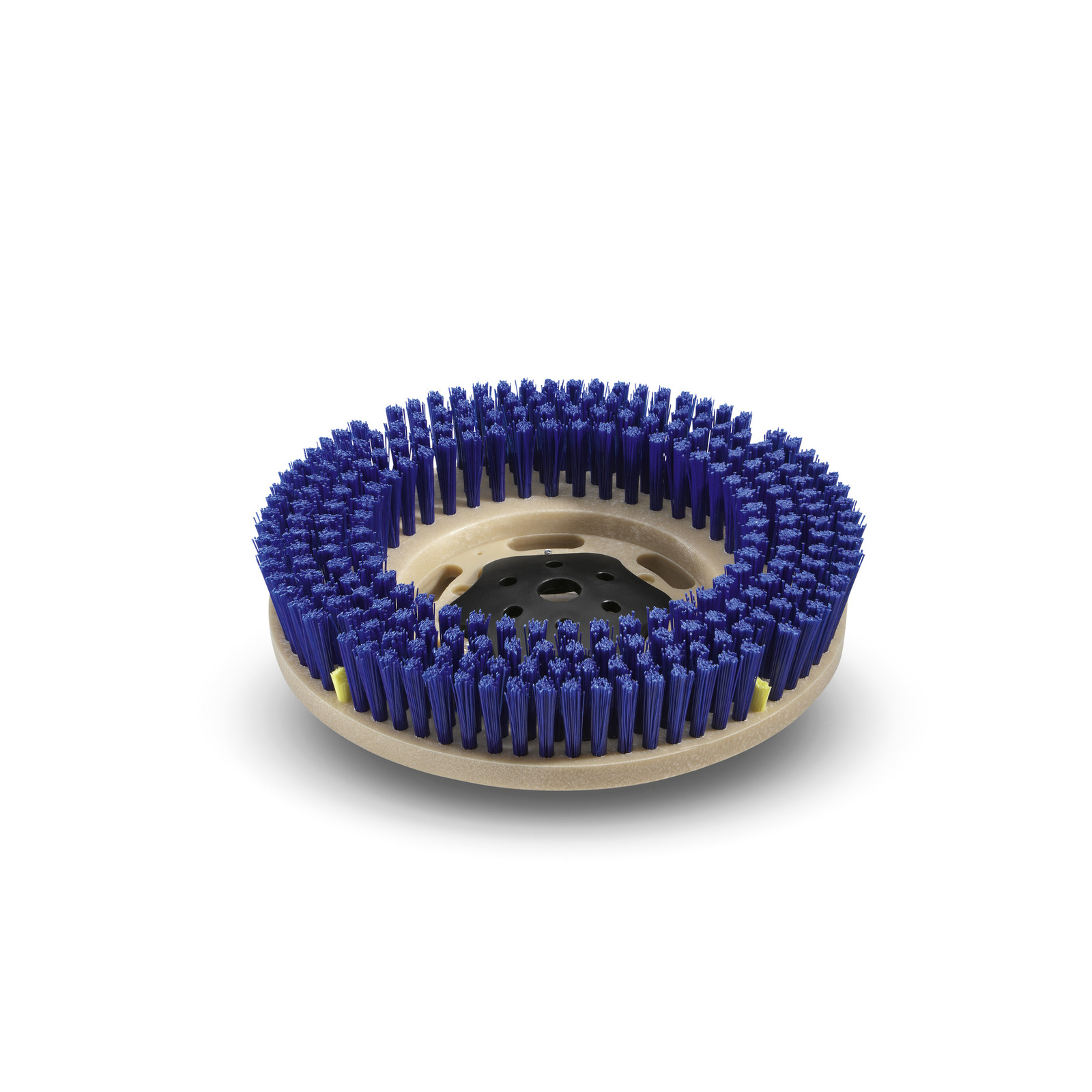 Circular brush attachment with dense blue bristles on a beige base, designed for cleaning equipment. Circular brush attachment with dense blue bristles on a beige base, designed for cleaning equipment.
