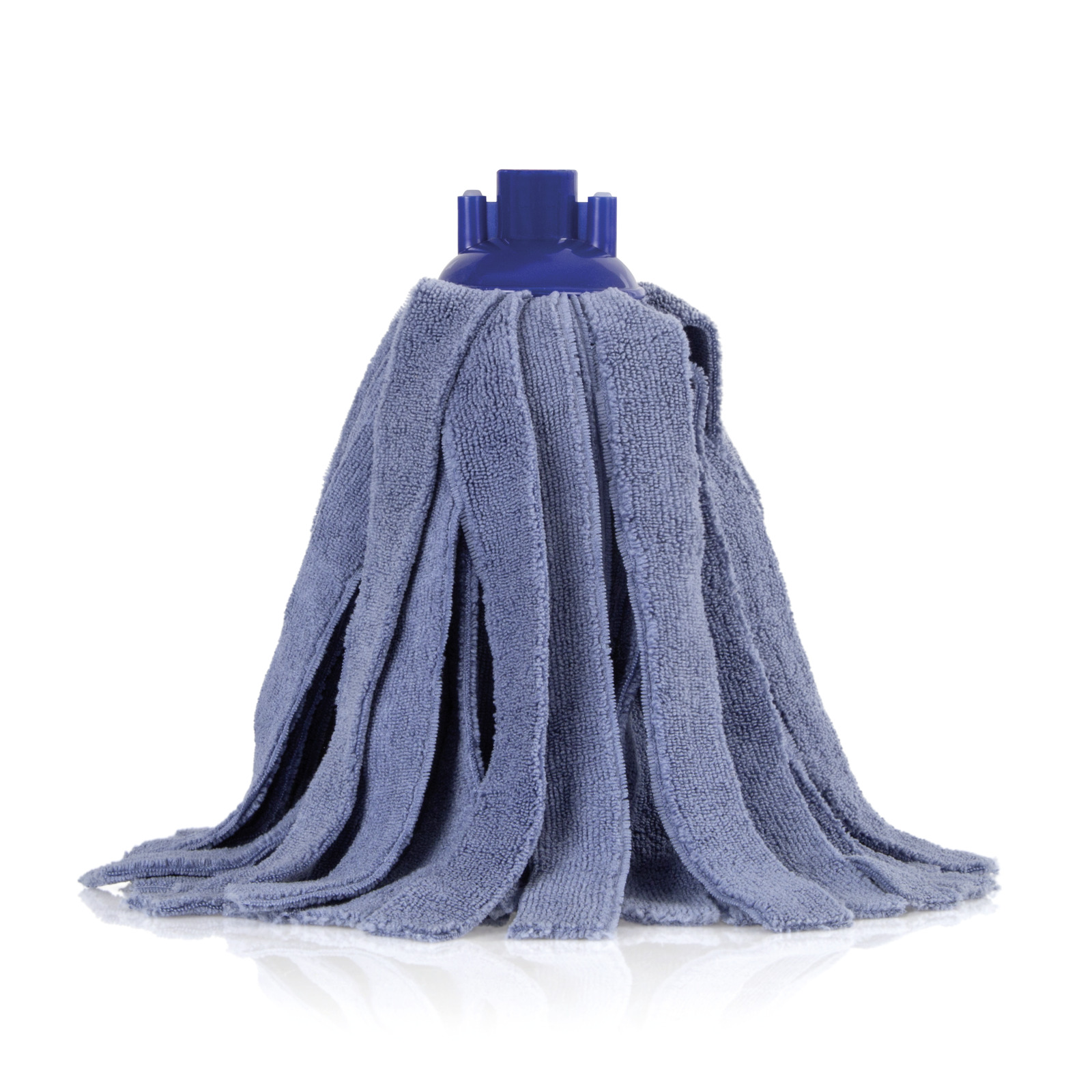 Blue microfibre mop head with a plastic connector, isolated on a white background. Blue microfibre mop head with a plastic connector, isolated on a white background.