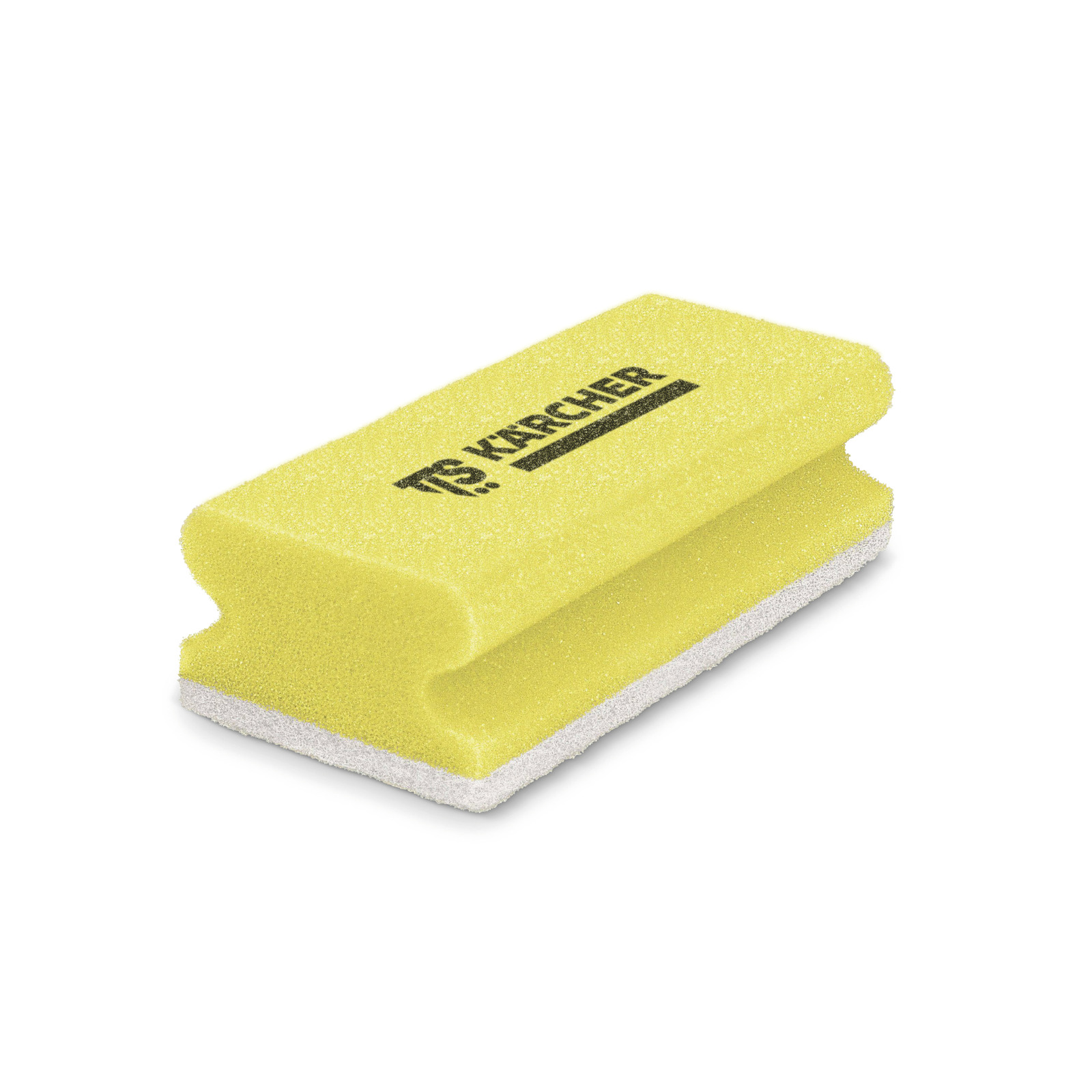 Yellow Kärcher sponge with a white scrubbing surface, designed for cleaning tasks. Yellow Kärcher sponge with a white scrubbing surface, designed for cleaning tasks.