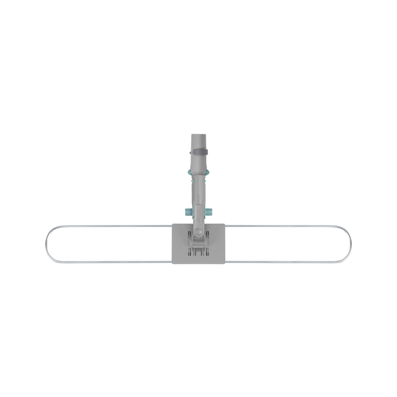 Grey mop frame with a rectangular metal handle, viewed from above against a white background.
