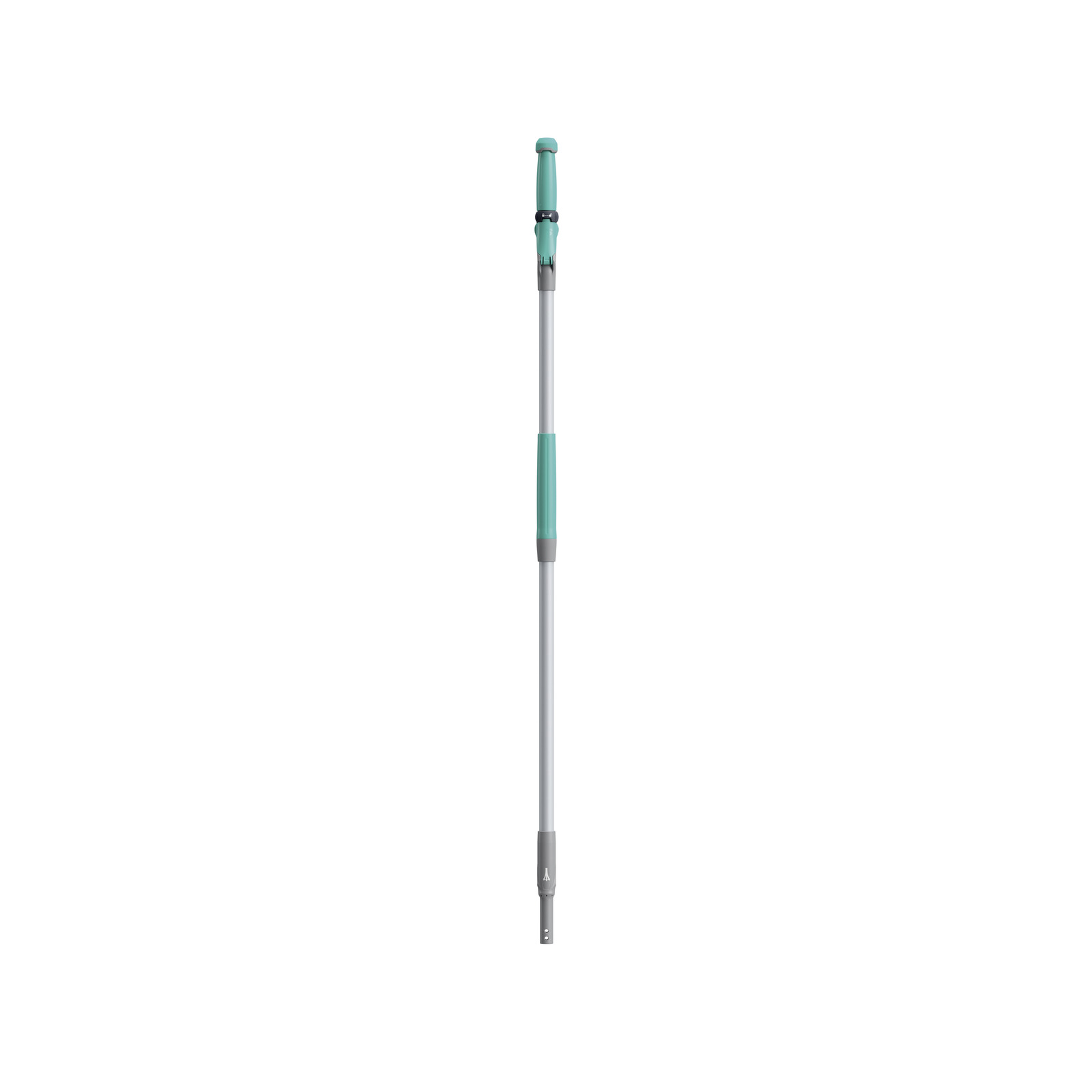 Telescopic pole with turquoise grips and grey connectors, isolated on a white background.