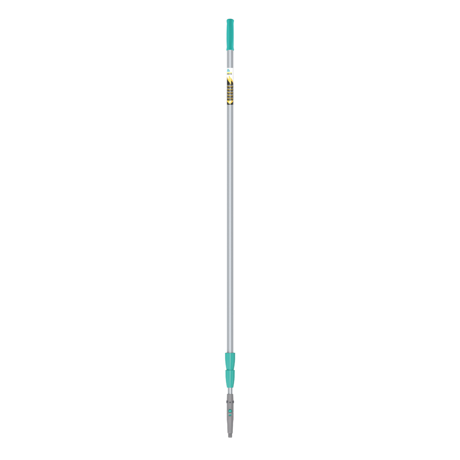Telescopic pole with turquoise grips and grey connectors, designed for extending reach. Telescopic pole with turquoise grips and grey connectors, designed for extending reach.