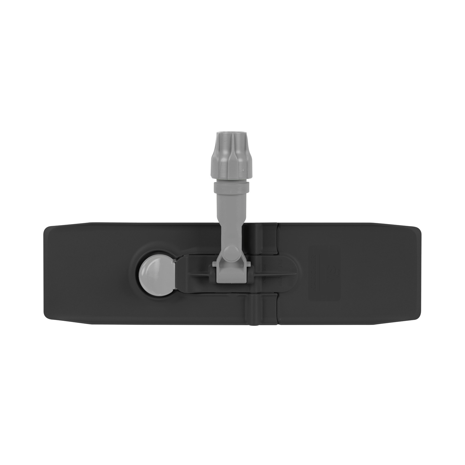 Dark grey Kärcher mop head with a light grey attachment point and release button, viewed from above on a white background.