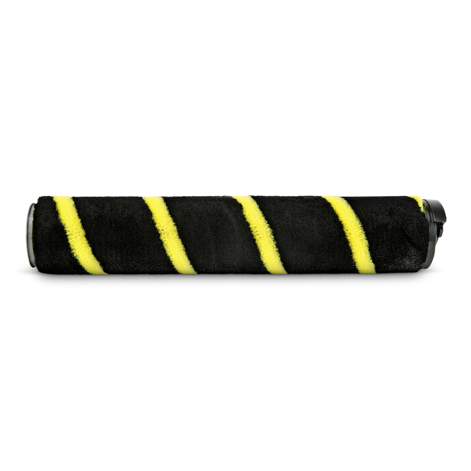 Black roller brush with diagonal yellow stripes, isolated on a white background. Black roller brush with diagonal yellow stripes, isolated on a white background.