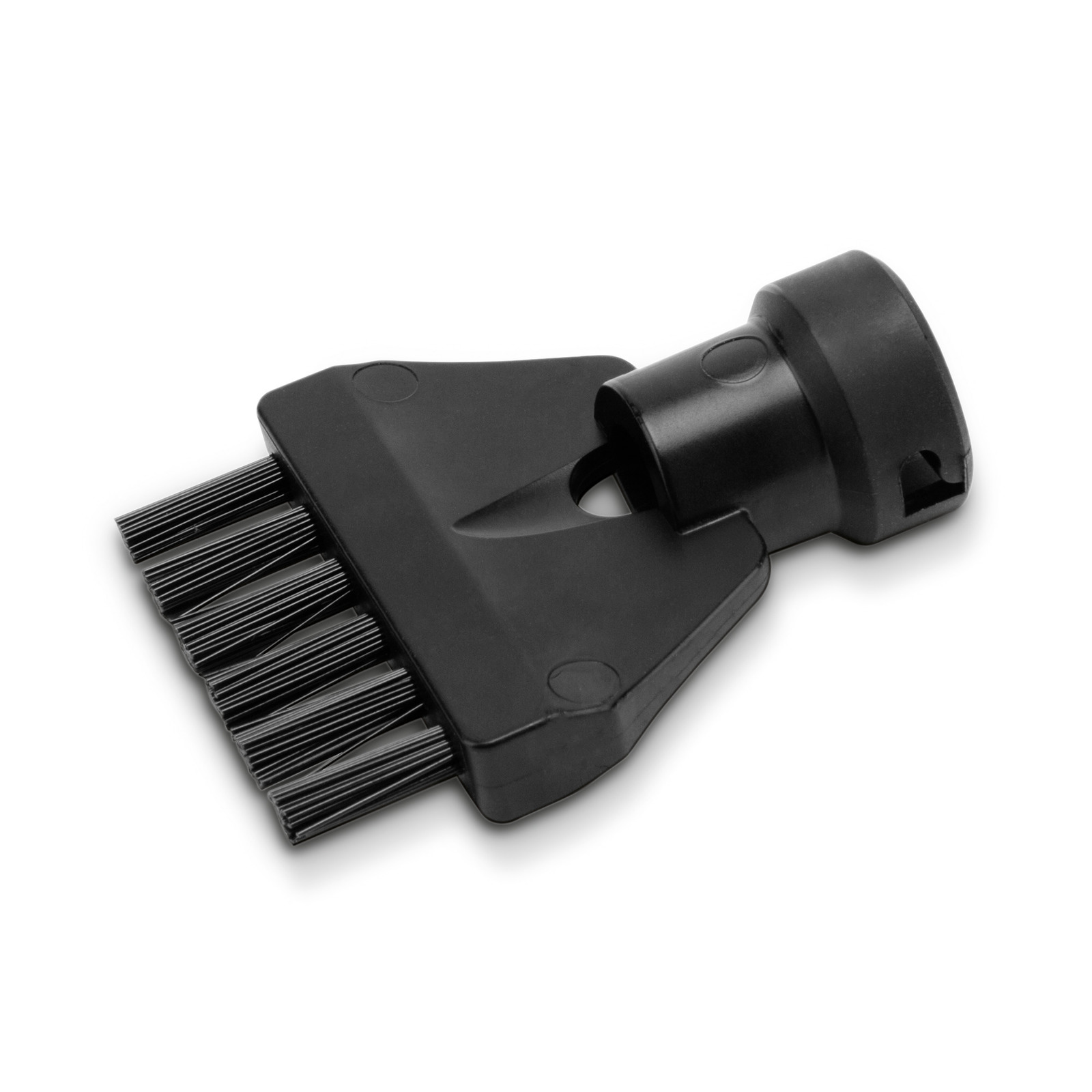 Black Kärcher brush attachment with bristles, designed for cleaning surfaces. Black Kärcher brush attachment with bristles, designed for cleaning surfaces.