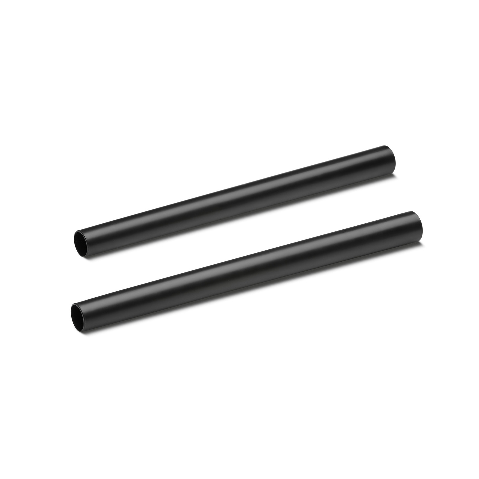 Two black cylindrical extension tubes placed parallel on a white background.